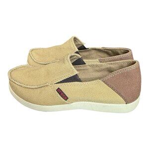 CROCS Santa Cruz Kid’s Brown & Tan Color Block Slip on Canvas Loafers Kid's J3